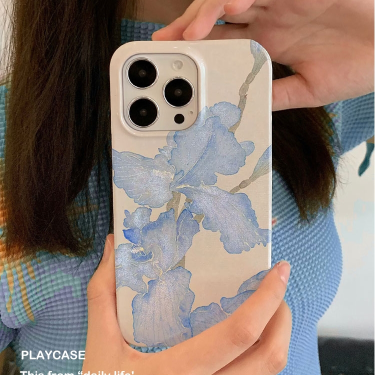 复古蓝色花朵适用iPhone16promax苹果14小米15新款mate70华为p70nova13荣耀200手机壳opporeno14软壳vivox100