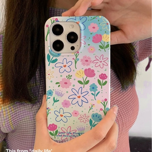 彩色花朵拼接适用苹果16手机壳vivoS19华为P70mate70小米14Ultra /15promax新款oppofindx8荣耀300软vivox200