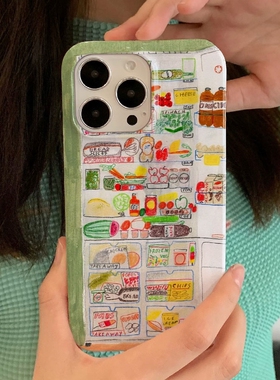 素描冰箱食物适用iPhone15promax苹果13小米14华为mate60nova12软p50e荣耀90vivoX100菲林手机壳opporeno11女