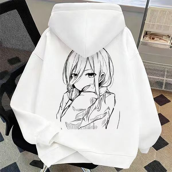 日系复古素描动漫印花连帽卫衣