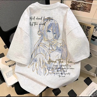 动漫电锯人手绘蕾塞印花短袖T恤衫夏季二次元男女款学生百搭上衣