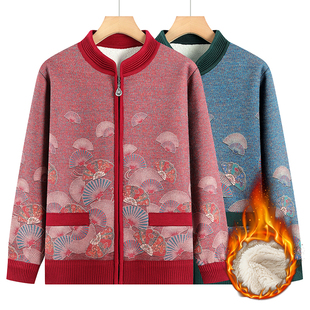 新款老人加绒加厚秋冬款中年妈妈装秋装外套上衣女奶奶装开衫毛衣