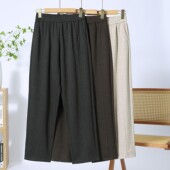 长裤 妈妈春秋装 松紧腰休闲裤 中老年女加绒冬装 洋气阔腿毛呢直筒裤