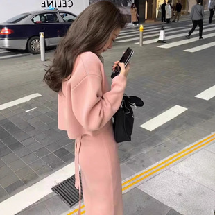 外贸秋冬名媛气质御姐轻熟小香风针织毛衣吊带连衣裙子两件套装女