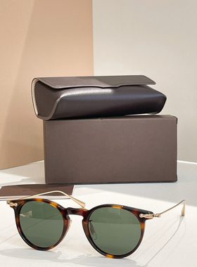 日系复古细框圆形超轻防晒墨镜