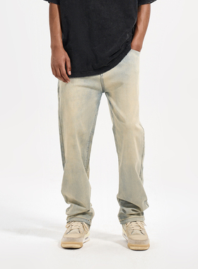 YORAINBOW宽松直筒牛仔裤美式高街男士裤子2025新款微喇休闲裤女