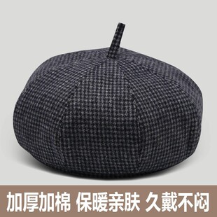 高品质羊毛呢帽子男女士春秋冬季贝雷帽中老年老头画家博士八角帽