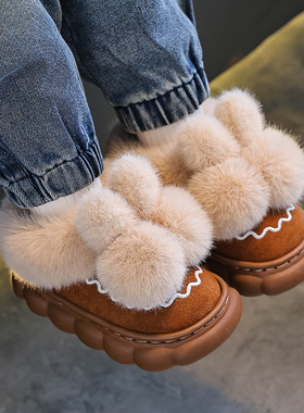 儿童包跟棉拖鞋女童中大童女孩棉拖毛毛家居室内女宝宝毛拖鞋冬季