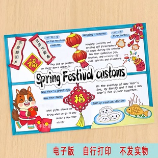 春节习俗英语版中国传统节日文化非遗中国年新年绘画手抄报