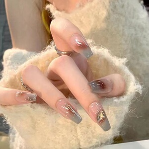 假指甲贴片穿戴甲美甲成品美甲贴片湖蓝琥珀防水可拆卸甲片显白女