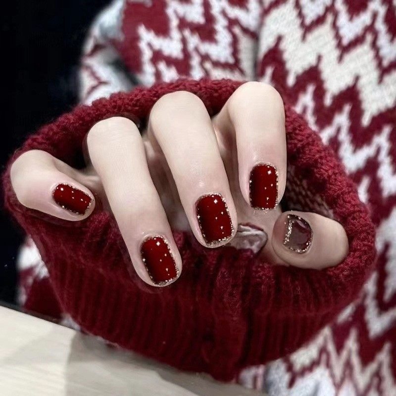 2026年新款儿童美甲穿戴甲感短款显白红色银边24片假指甲贴片,彩妆/香水/美妆工具,美甲工具,淘宝优惠券,粉丝福利购,淘宝优惠卷