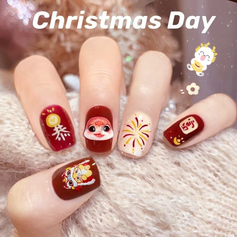 2026年新款儿童美甲穿戴甲感短款纳福新年蛇26片装假指甲贴片,彩妆/香水/美妆工具,美甲工具,淘宝优惠券,粉丝福利购,淘宝优惠卷