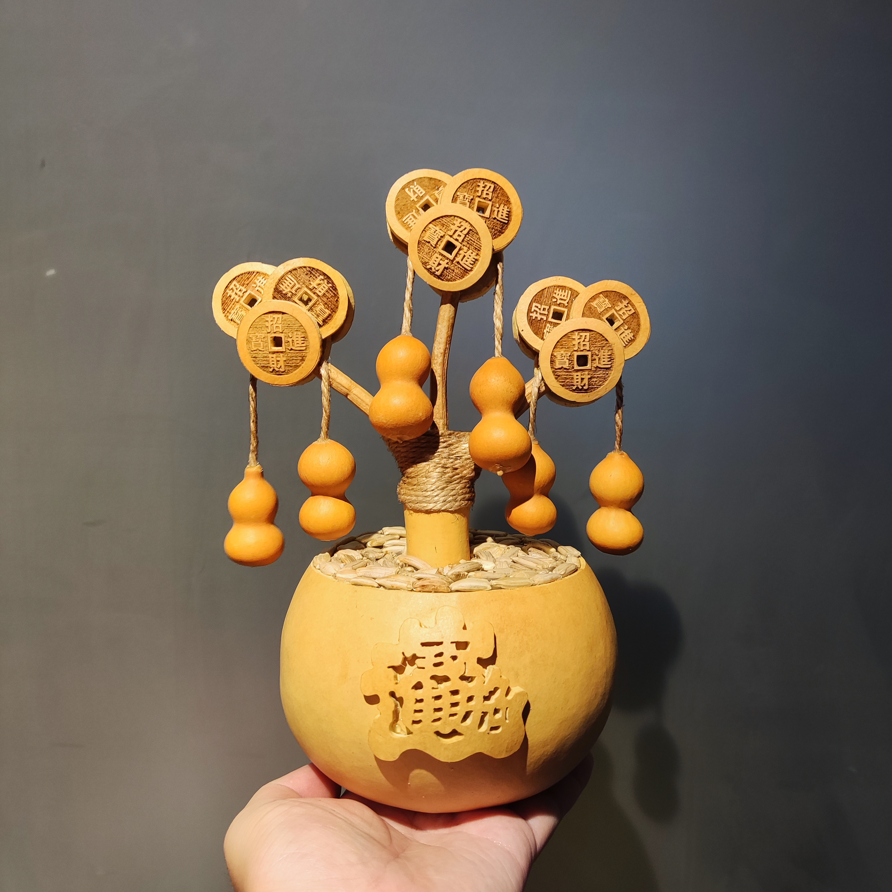 天然葫芦摆件金钱树盆栽创意礼品玄关客厅家居乔迁新居个性文创