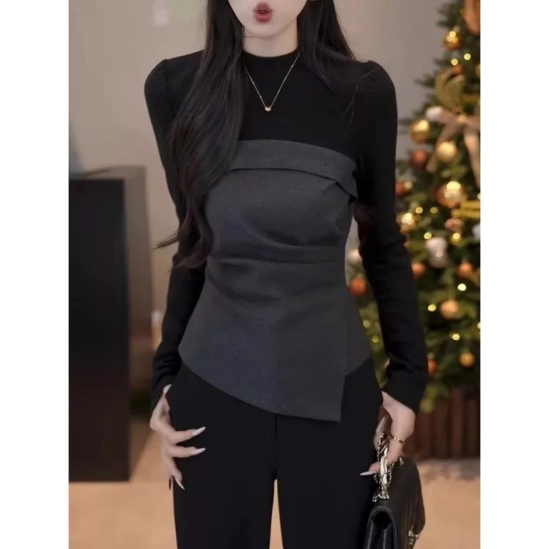 大码胖MM不规则拼接假两件长袖t恤女2026新款收腰显瘦内搭上衣潮,女装/女士精品,大码内搭,淘宝优惠券,粉丝福利购,淘宝优惠卷