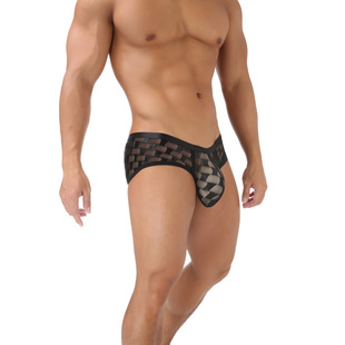 CLEVER-MENMODE男士性感网眼内裤超薄方格半透蕾丝U凸囊袋小平角