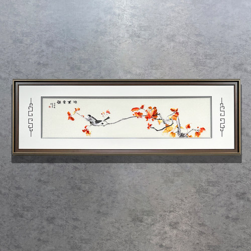 苏绣鸿运当头床头挂画手工绣新中式风格书房卧室画眉鸟刺绣装饰画