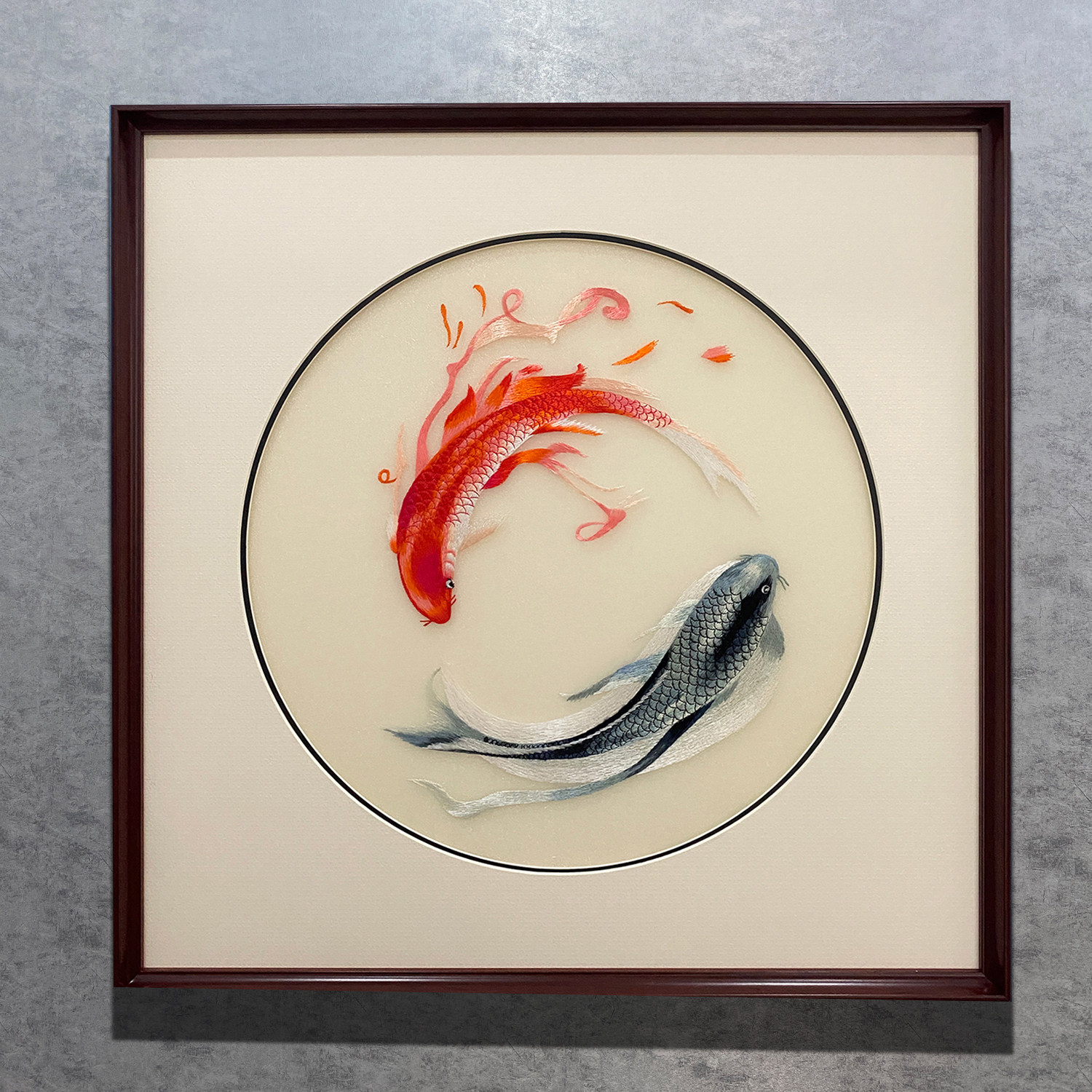 刺绣挂画玄关走廊家居画太极鱼手绣精品新中式名画书房卧室锦鲤画