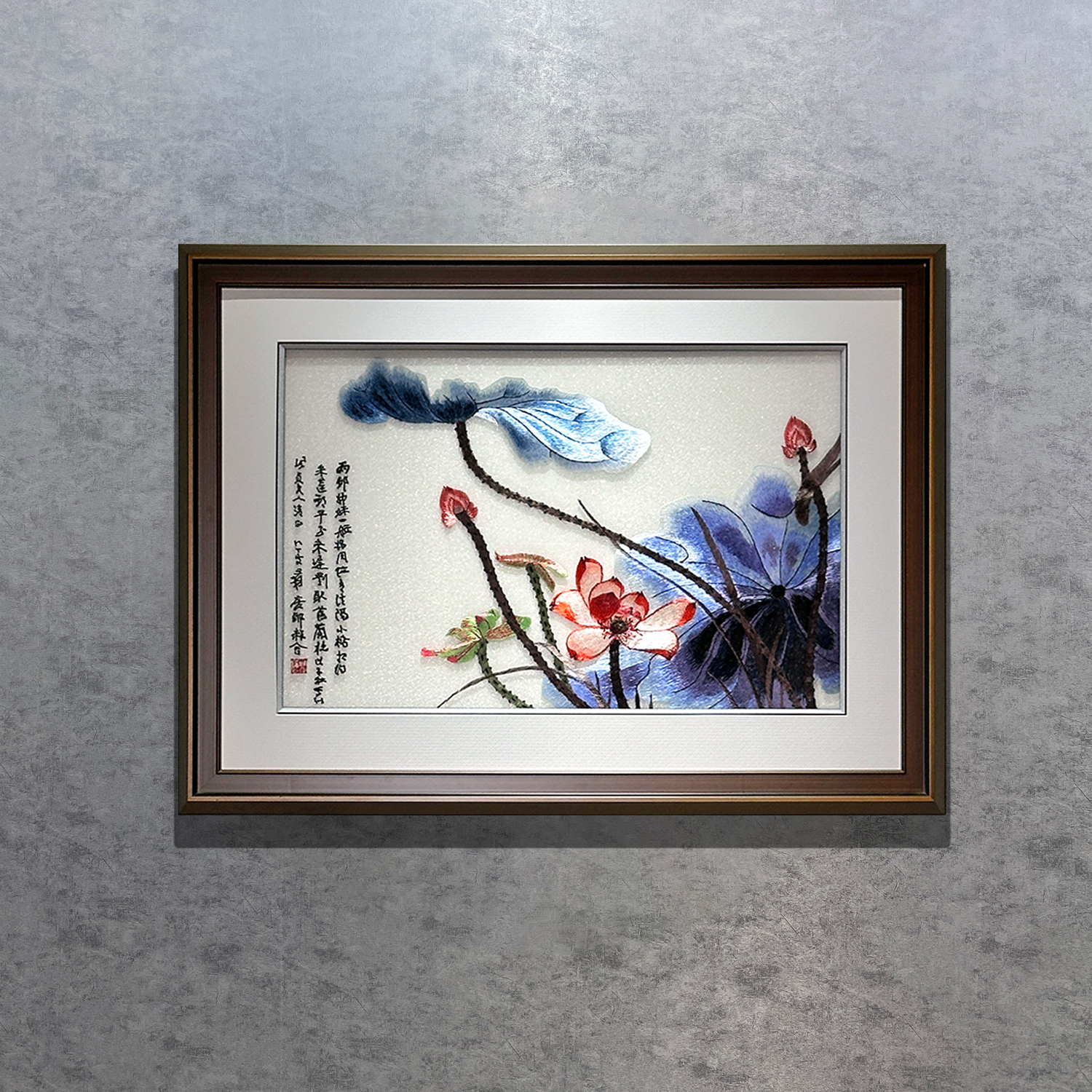 装饰画苏绣成品墨荷国画手工绣新中式书房卧室走廊玄关荷花刺绣画图片