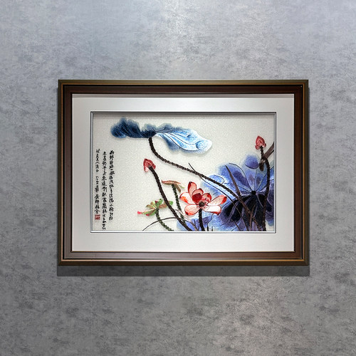 装饰画苏绣成品墨荷国画手工绣新中式书房卧室走廊玄关荷花刺绣画