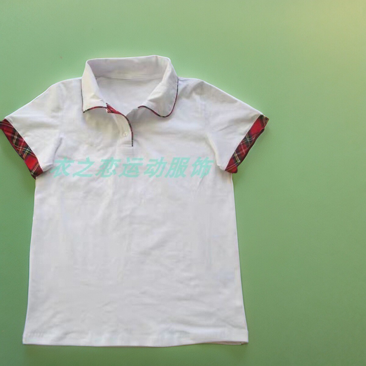 夏季新款白短袖红格黄条纹白领带细牙子中小学生校服休闲T恤