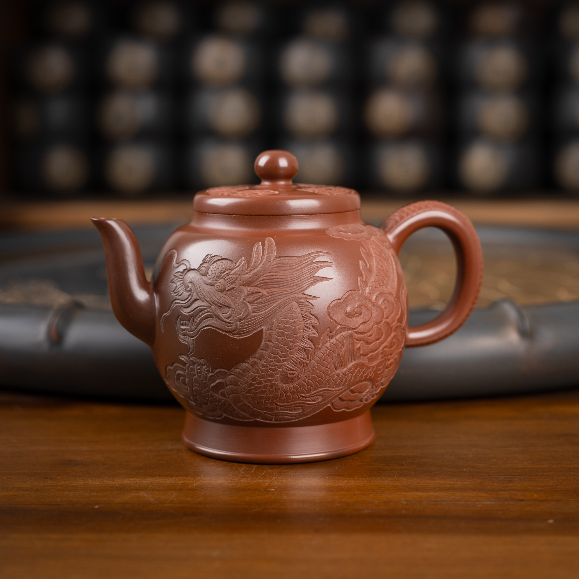 钦州坭兴陶集「黎昌权龙凤宫灯壶 」 省大师精品 手工窑变茶壶