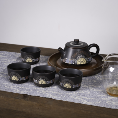 钦州坭兴陶集「铜鼓石瓢套装」 名家精品 非遗纯手工窑变茶壶茶器