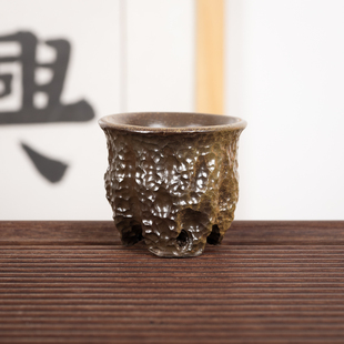 名家大师精品 钦州坭兴陶集「柴烧锤纹主人杯」 纯手工窑变茶杯
