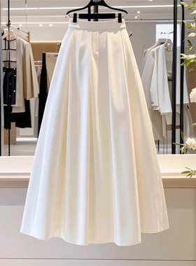外贸原单女装专柜撤回春季小个子气质垂坠感白色高腰a字半身裙女