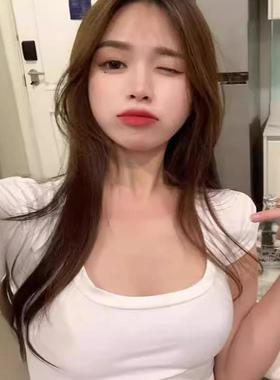 BLACK CHERRY短款露脐女短袖t恤性感紧身辣妹低U领美式热辣上衣