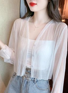 白色冰丝防晒衣女2025夏季雪纺开衫小披肩外搭罩衫蕾丝薄款