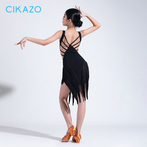 茜卡索拉丁舞服女童流苏连衣裙