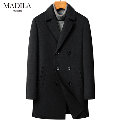 高端鹅绒内胆双排扣羊毛呢大衣男
