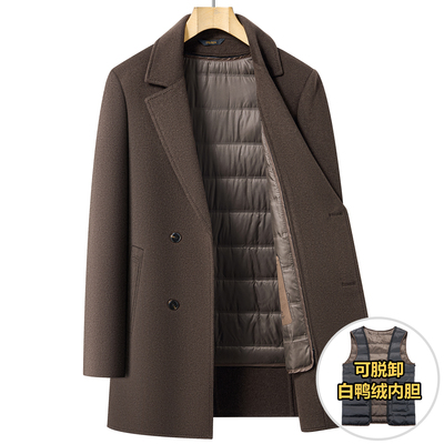 中长款羽绒内胆双面呢大衣外套男