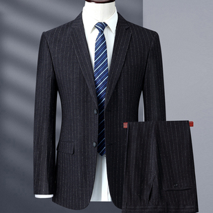 2026春秋男士结婚礼服新郎订婚西装套装青年职业正装条纹西服外套