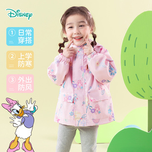 迪士尼童装 女童连帽外套防风防水户外风衣儿童休闲上衣 2026春秋季