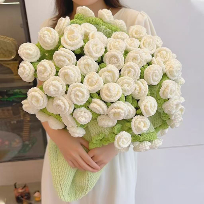 丝绒尖角玫瑰花束毯子手工编织diy材料包钩织毛线毯送女朋友礼物