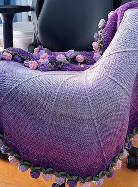 优质升级渐变紫色玫瑰花毯子手工diy编织毛线材料包自制毛毯礼物