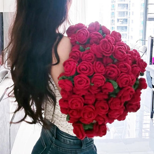 尖角玫瑰花束毯子钩织材料包手工编织diy毛毯针织毛线毯创意礼物