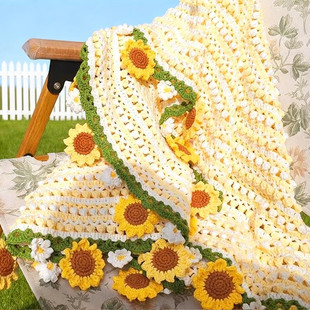 向日葵花束毯子材料包一举夺魁毛毯钩针钩织毛线编织diy玫瑰花毯