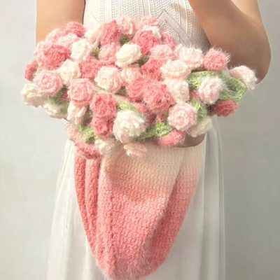 渐变玫瑰花毯子毛线手工编织diy钩针材料包毛毯花束送女友礼物