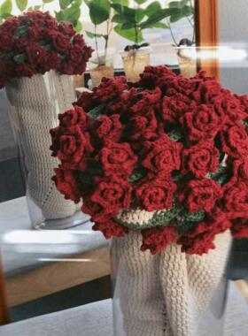 99朵玫瑰花束毯子毛线手工编织diy材料包钩针花自制礼物打发时间