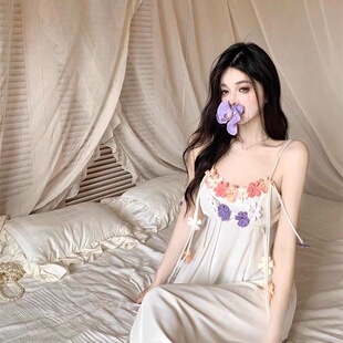 夏季新款玫瑰花朵吊带连衣裙女夏日绝美碎花裙度假风小个子短裙