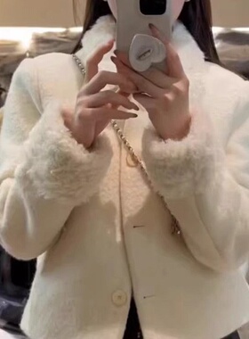 2026年秋冬季韩系小香风羊羔毛翻领呢子外套女小个子气质夹棉棉衣