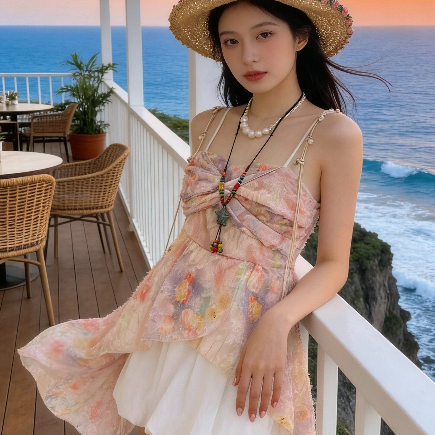 泰式多巴胺穿搭碎花吊带女夏外穿无袖背心上衣不规则度假风娃娃衫
