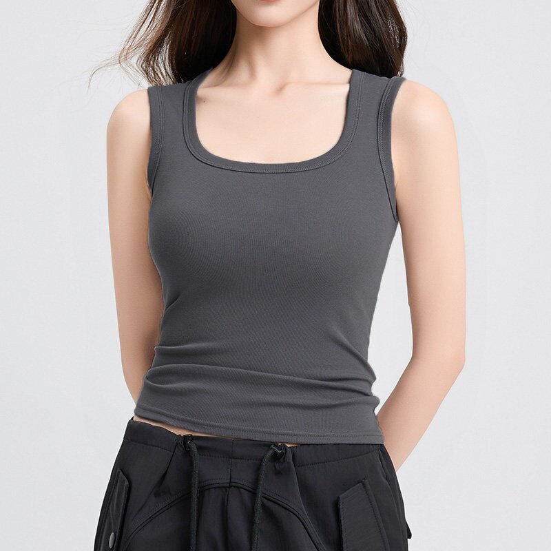 春夏新款内搭宽肩白灰色无胸垫吊带背心女工字打底大码上衣遮副乳