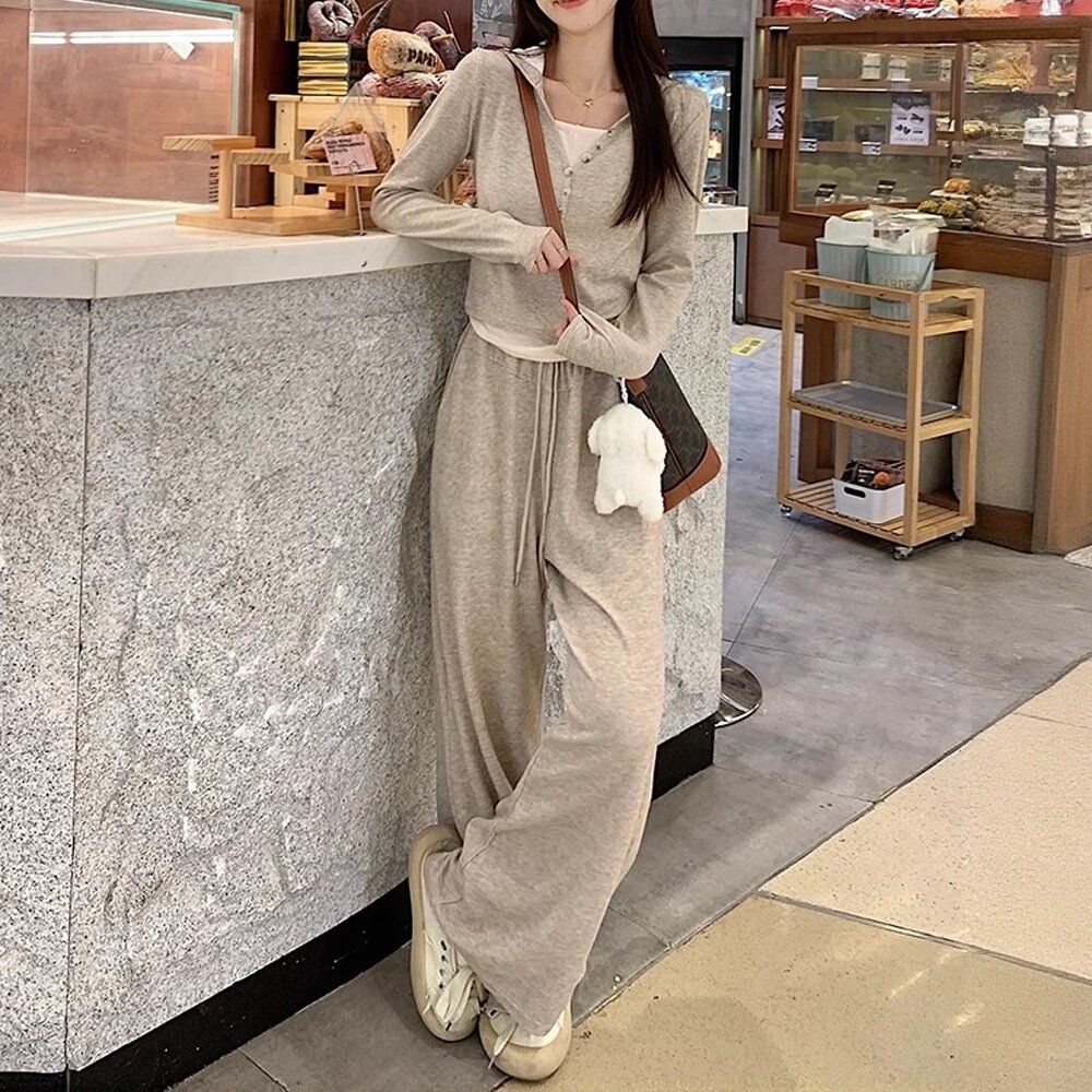 2026春秋新款韩版休闲运动套装女时尚宽松显瘦卫衣阔腿裤两件套潮