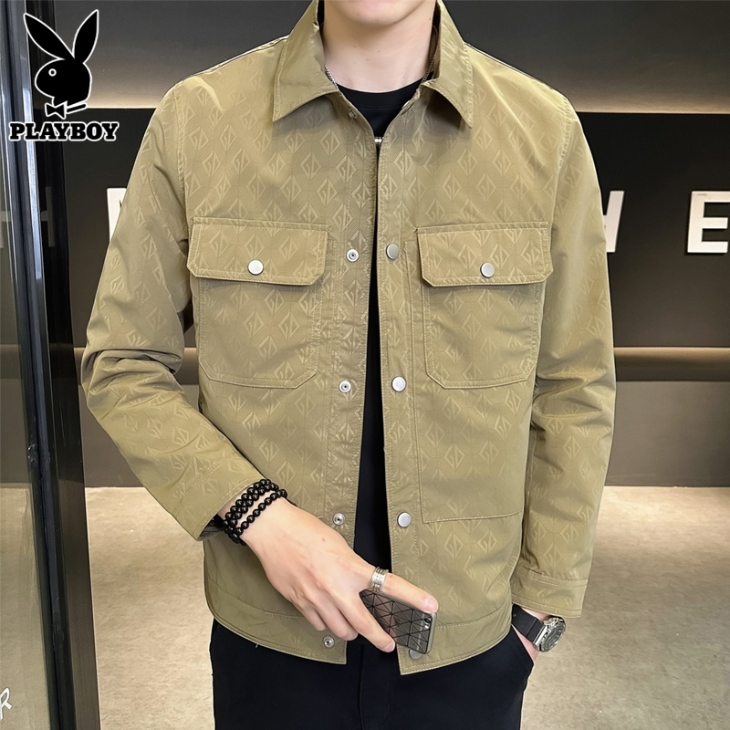 花花公子翻领夹克男士秋季韩版潮流休闲上衣服高级感外套男春秋款