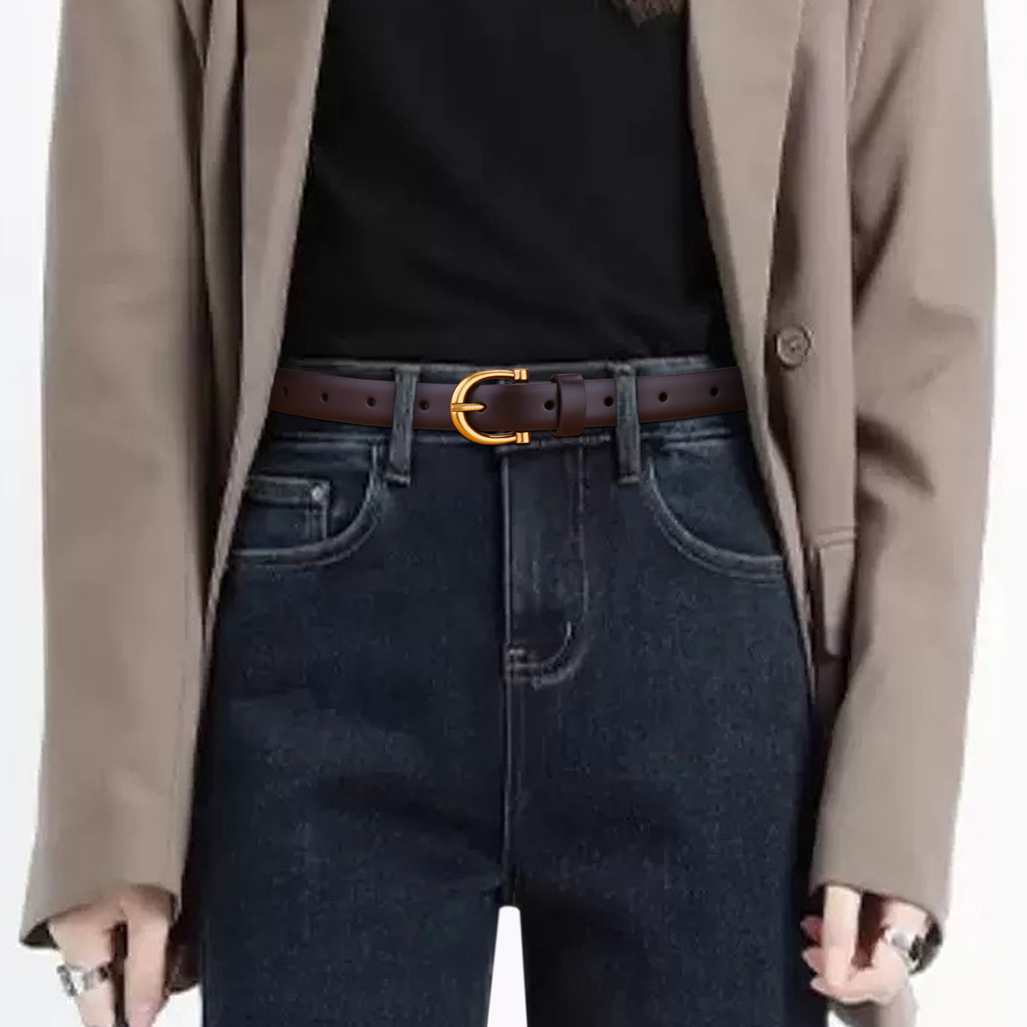 VGXOUE女士头层牛皮皮带休闲铜扣