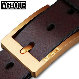 VGXOUE皮带男真皮针扣头层牛皮休闲中年铜扣腰带男士 带男 潮青年裤