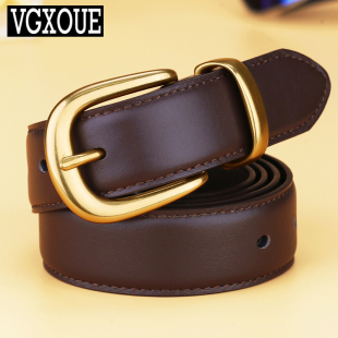 VGXOUE皮带女真皮休闲铜针扣头层牛皮腰带女士韩版 带潮 百搭牛仔裤